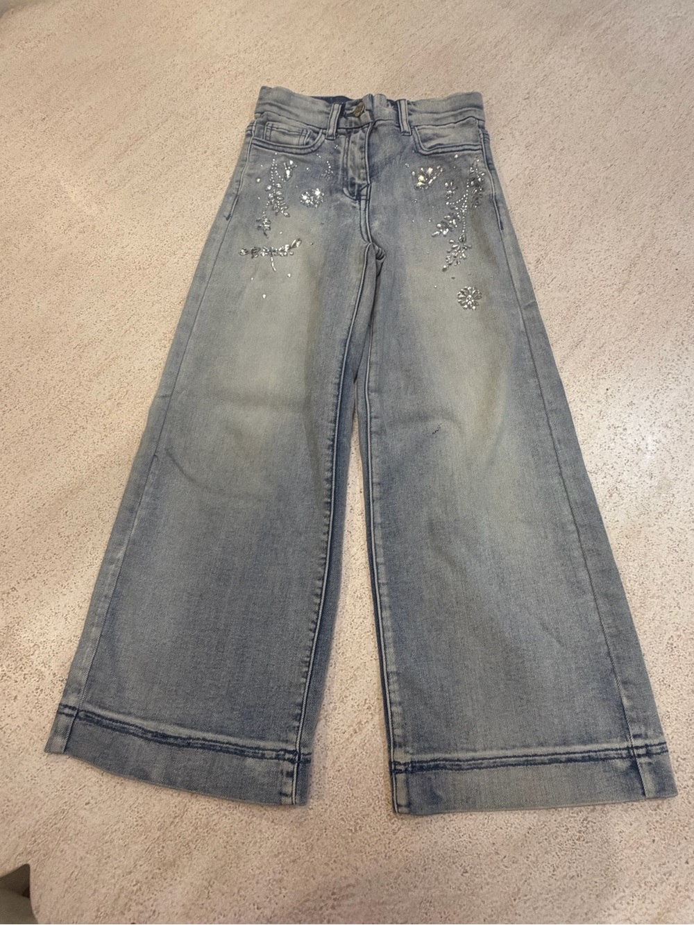 Monnalisa Light Blue Wide Leg Jeans with Embellished Detail, Size 8